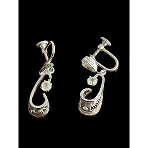 Vintage Rare AM LEE Filigree Sterling Silver Rhinestone Screw Back Earrings